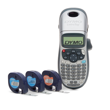 DYMO Label Maker Machine with Tape - 100H LetraTag Handheld, Comes with 3 LT Label Tapes. Great for Home & Office Organization