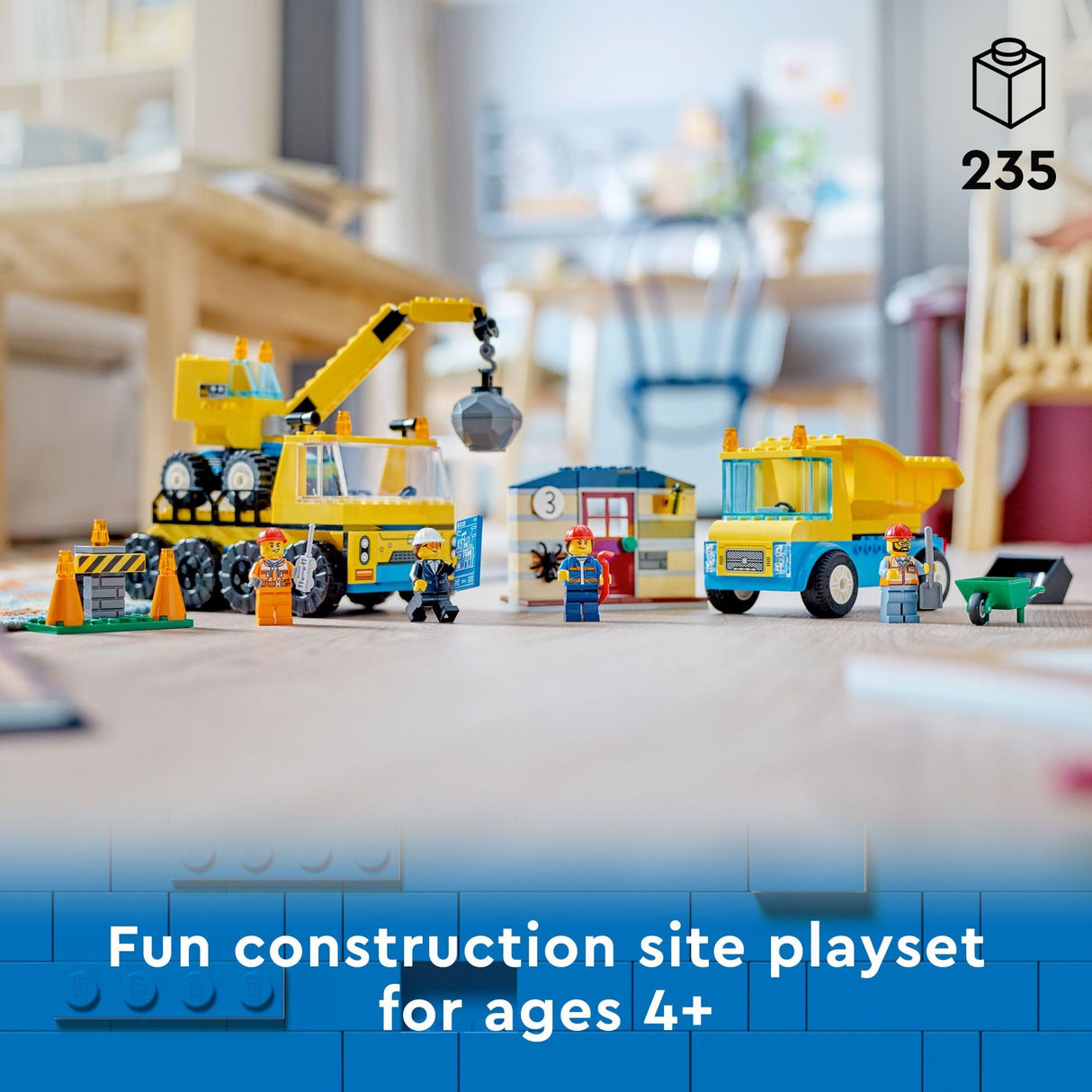 LEGO City Construction Trucks and Wrecking Ball Crane 60391 Building Toy Set for Toddler Kids Ages 4+, Includes 3 Construction Vehicles, an Abandoned House and 3 Minifigures for Pretend Play