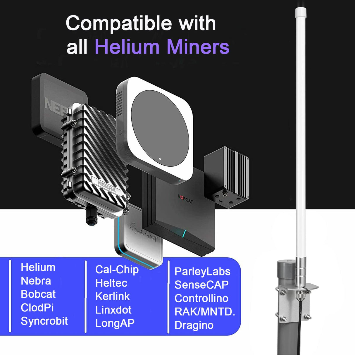 Waterproof 8dBi Long Range Cellular Ultra Distance LoRa Gateway Antenna Omni-Directional Glass Fiber LoRaWan 915MHz Antenna with 5M/16.4FT Cable for Helium RAK Hotspot HNT Finestra Miner Mining