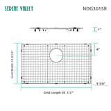 Serene Valley Sink Bottom Grid 29-1/2" X 14-9/16", Rear Drain with Corner Radius 3/8", Sink Protector NDG3015R