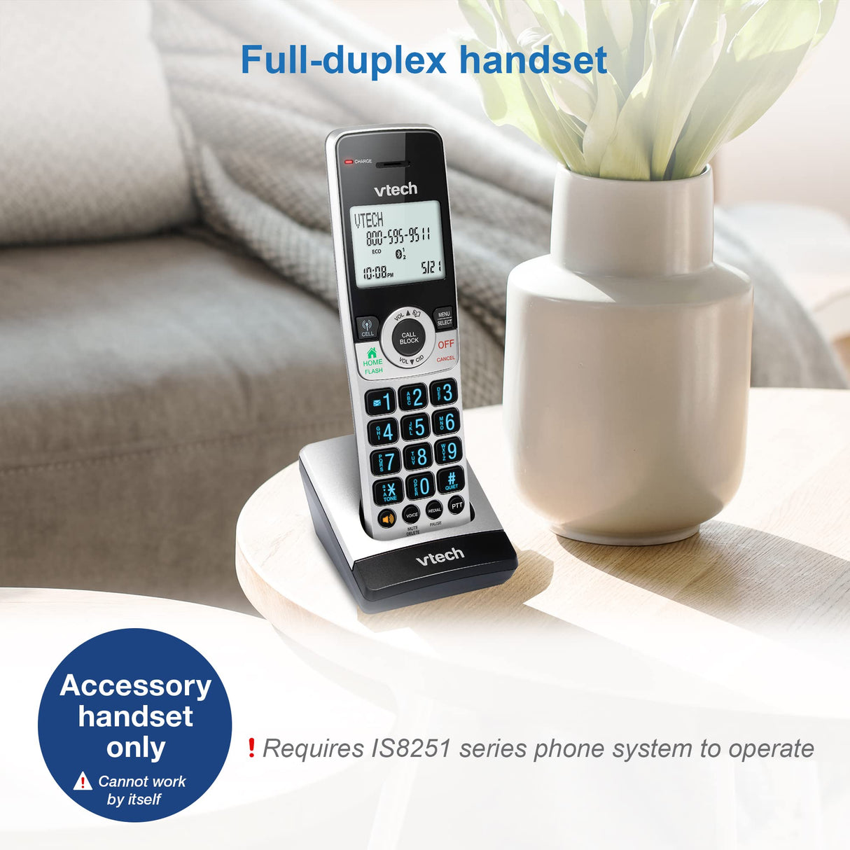 VTech IS8201 Accessory Handset for IS8251 Business Grade Cordless Phone Series, Perfect for Home Office, Smart Call Blocking, Answering System, Bluetooth Connect to Cell