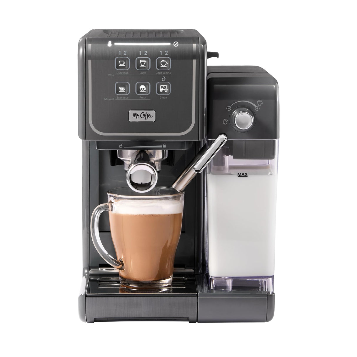 Mr. Coffee One-Touch CoffeeHouse+ Espresso, Cappuccino, and Latte Maker Home Coffee Machine with 19-Bar Italian Pump, and Milk Frother Ideal for Latte, Espresso, and Coffee Lovers