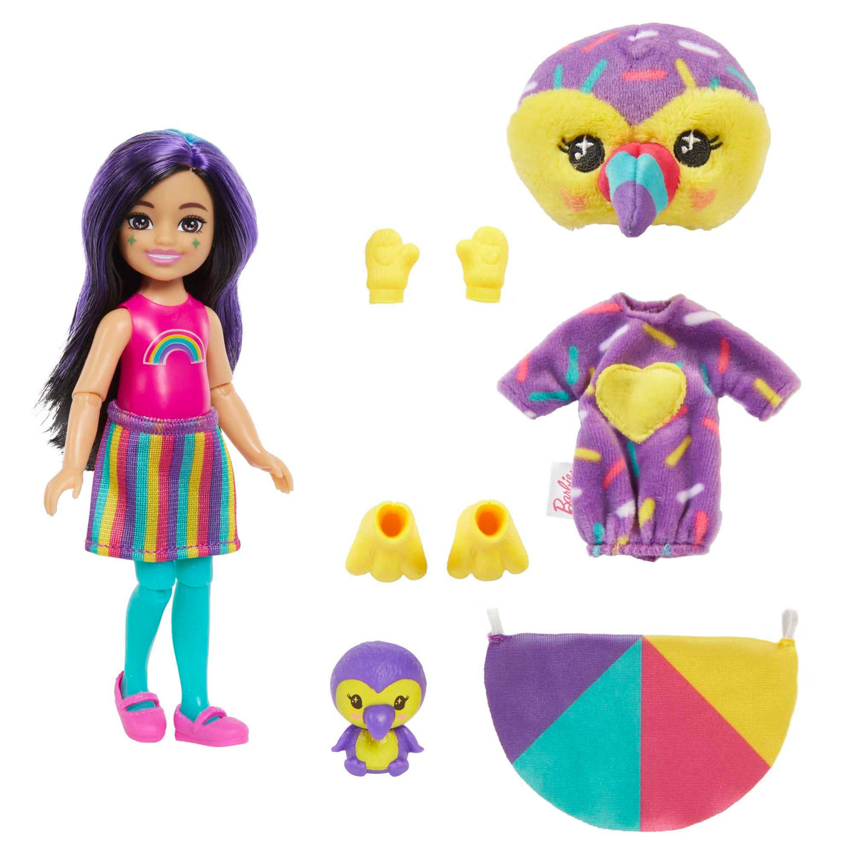 Barbie Cutie Reveal Chelsea Small Doll, Jungle Series Toucan Plush Costume, 7 Surprises Include Mini Pet & Color Change