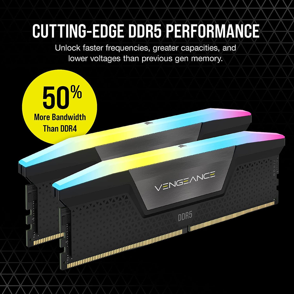 CORSAIR VENGEANCE RGB DDR5 RAM 64GB (2x32GB) 6000MHz CL40 Intel XMP iCUE Compatible Computer Memory - Black (CMH64GX5M2B6000C40)