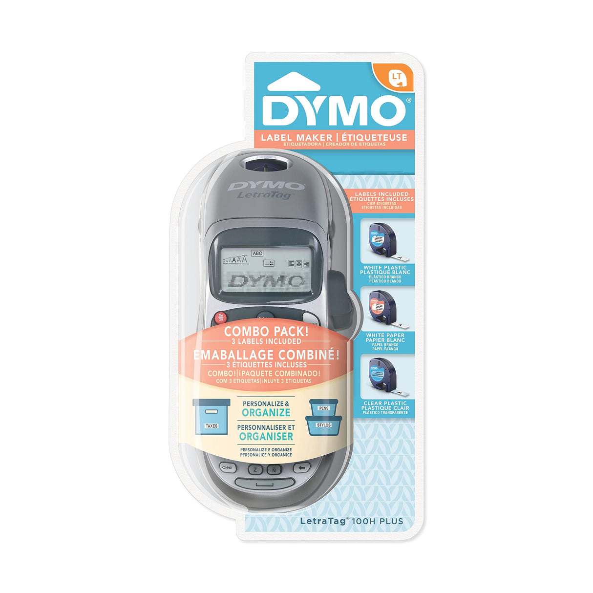 DYMO Label Maker Machine with Tape - 100H LetraTag Handheld, Comes with 3 LT Label Tapes. Great for Home & Office Organization