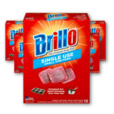 Brillo Single Use Steel Wool Soap Pads, Smaller Size Original Red Scent, 15 Count (Singles, 15 Count (Pack of 4))