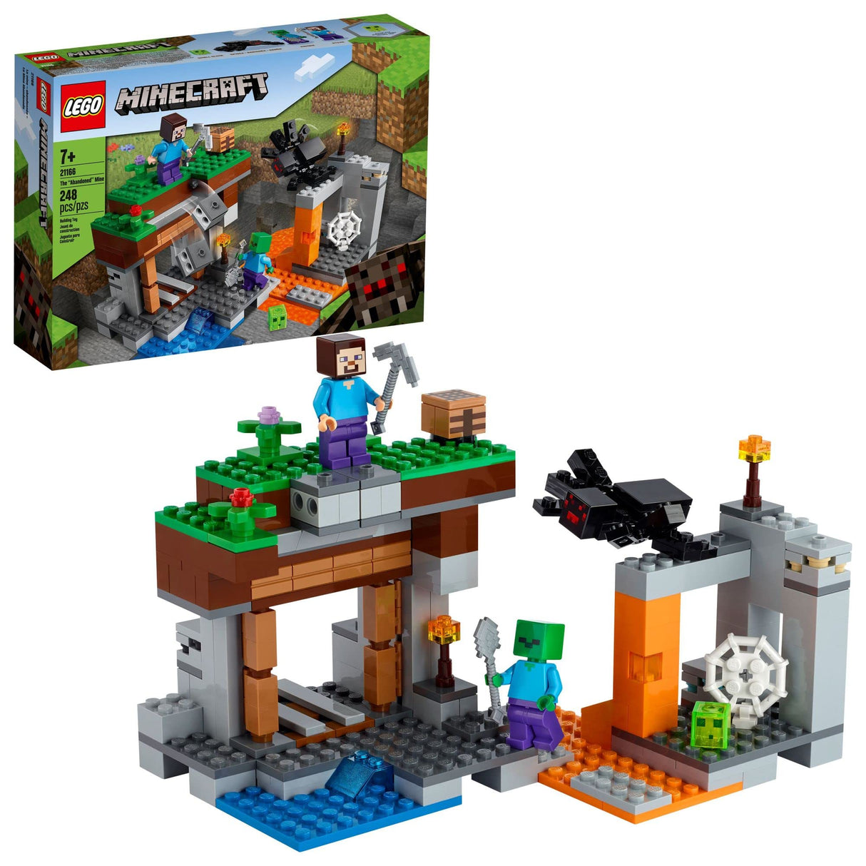 LEGO Minecraft The Abandoned Mine Building Toy, 21166 Zombie Cave with Slime, Steve & Spider Figures, Gift idea for Kids, Boys and Girls Age 7 plus