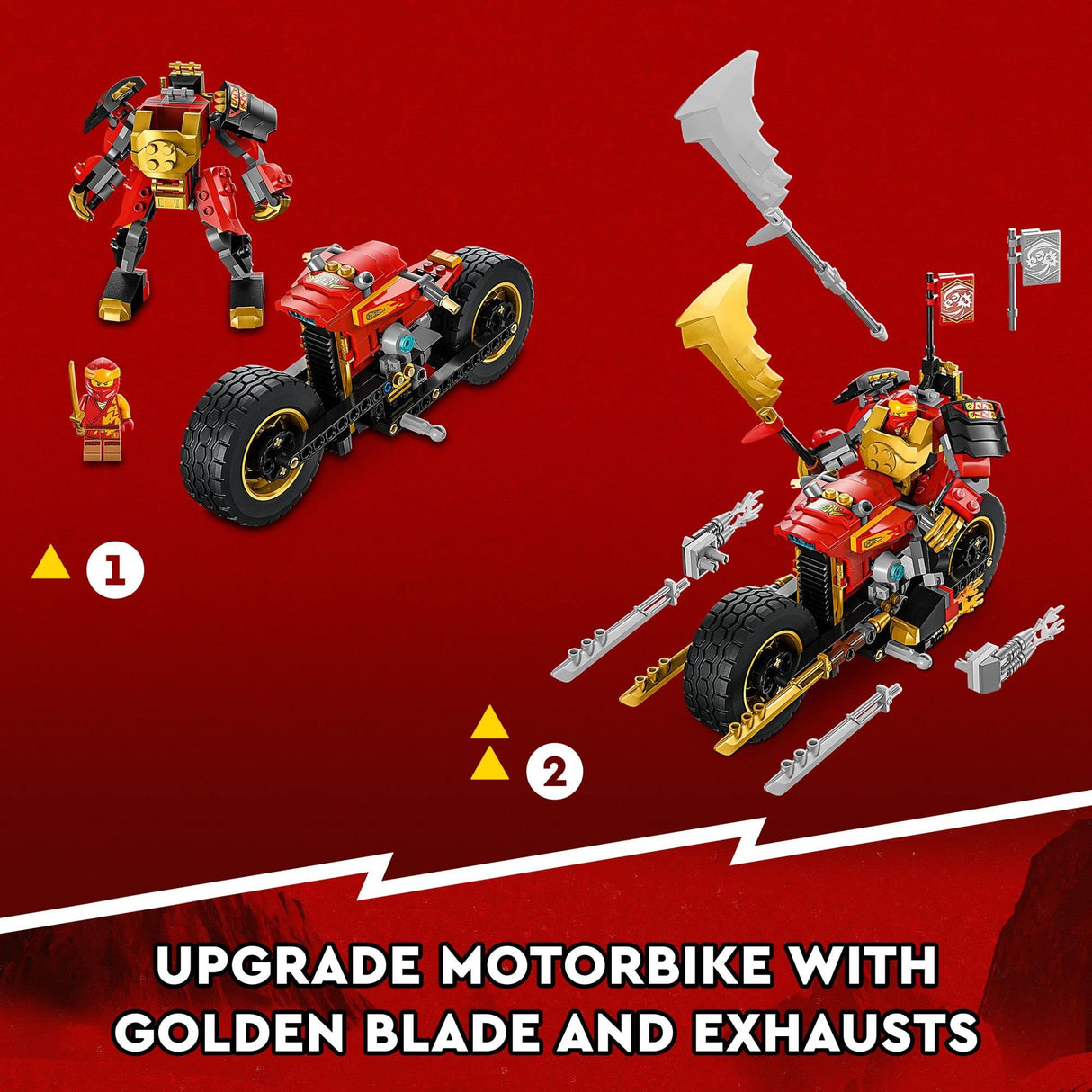 LEGO NINJAGO Kai’s Mech Rider EVO 71783, Upgradable Ninja Motorbike Toy, Mech Action Figure and 2 Bone Warrior Minifigures, Collectible Toys for Kids 7 Plus Years Old