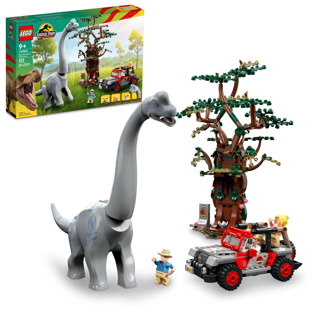 LEGO Jurassic World Brachiosaurus Discovery 76960 Jurassic Park 30th Anniversary Dinosaur Toy; Featuring a Large Dinosaur Figure and Brick Built Jeep Wrangler Car Toy; Fun Gift Idea for Kids Aged 9+