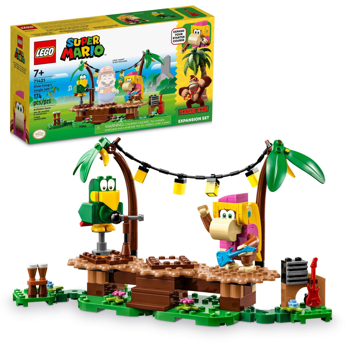 LEGO Super Mario Dixie Kong’s Jungle Jam Expansion Set 71421, Super Mario Gift Set for Boys and Girls Ages 7-9, Buildable Toy Game Featuring 2 Brick Built Super Mario Figures with Musical Accessories