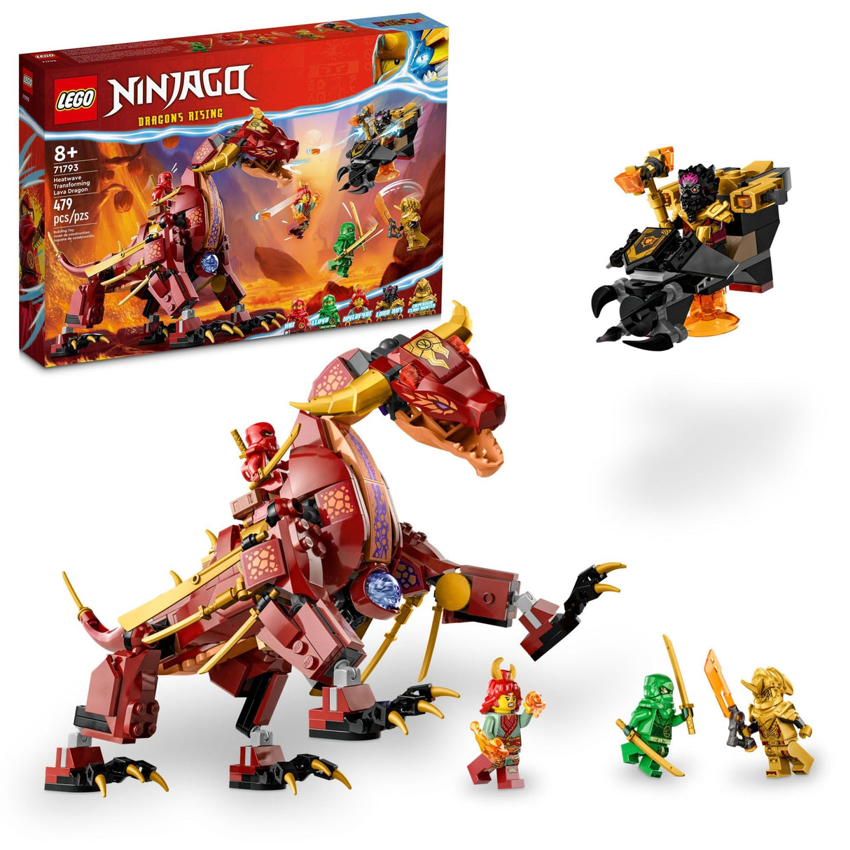 LEGO NINJAGO Heatwave Transforming Lava Dragon 71793 Building Toy Set, Features a Ninja Dragon, a Hovercraft Vehicle and 5 Minifigures, Lava Dragon Toy for Kids Ages 8+ Who Love Ninja Adventures