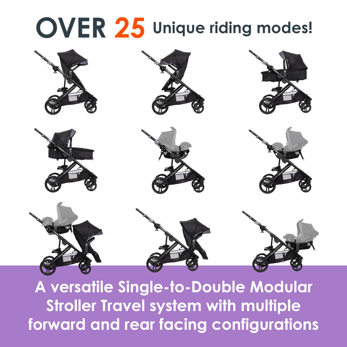 Baby Trend Morph Single to Double Modular Travel System | Dash Black