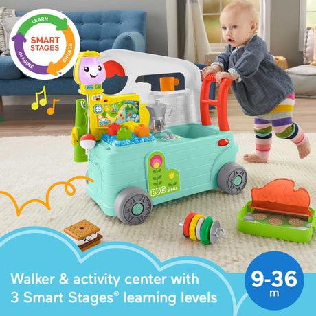 Fisher-Price Baby Learning Toy Laugh & Learn 3-in-1 On-the-Go Camper Walker & Activity Center for Toddlers Ages 9+ Months