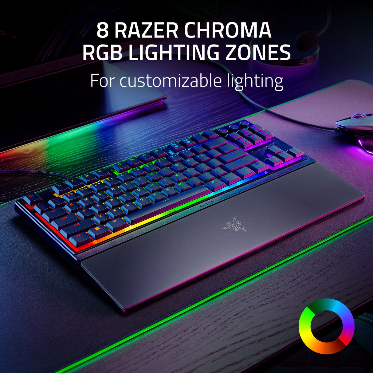 Razer Ornata V3 TKL Gaming Keyboard: Low-Profile Keys - Mecha-Membrane Switches - UV-Coated Keycaps - Backlit Media Keys - 8-Zone RGB Lighting - Spill-Resistant - Magnetic Wrist Wrest - Classic Black