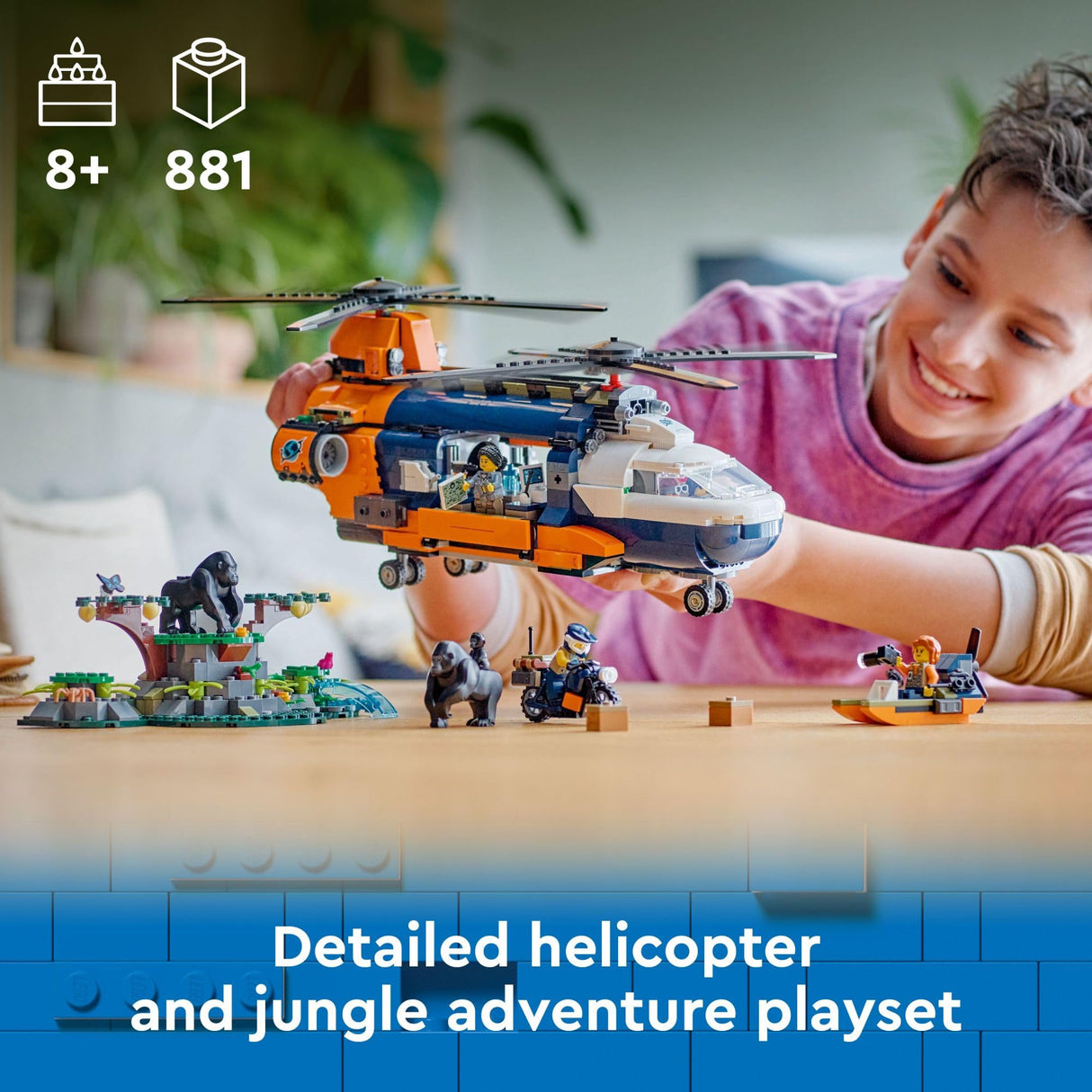 LEGO City Jungle Explorer Helicopter at Base Camp Building Toy, Comes with 5 Minifigures and 3 Gorilla Toy Figures, Adventure Playset for Kids Ages 8 and Up, Birthday Gift for Kids, 60437