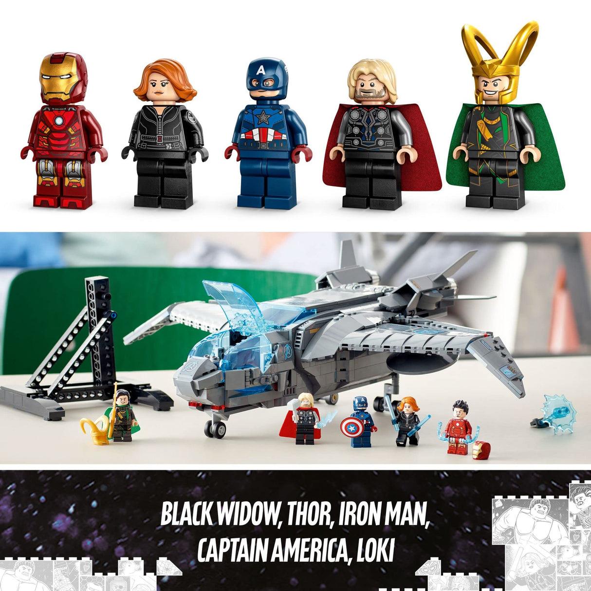 LEGO Marvel The Avengers Quinjet 76248, Spaceship Building Toy Set with Thor, Iron Man, Black Widow, Loki and Captain America Minifigures, Infinity Saga