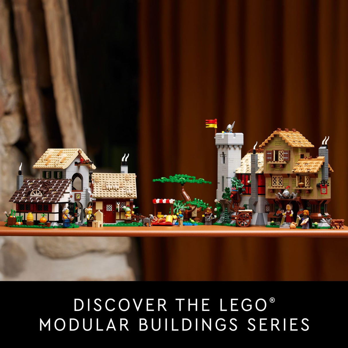 LEGO Icons Medieval Town Square Build and Display Model, Classic Castle Set Reimagined with 8 Medieval Minifigures, Explore the Medieval Village of Felsa in this Building Set for History Lovers, 10332