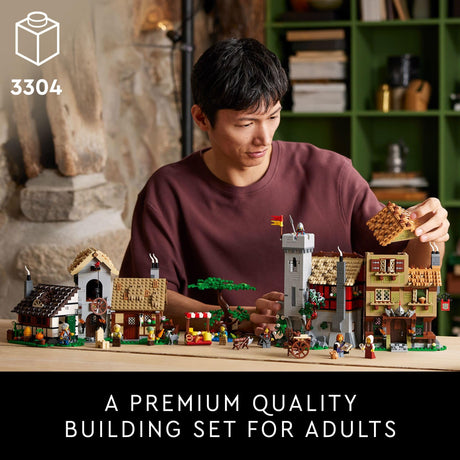 LEGO Icons Medieval Town Square Build and Display Model, Classic Castle Set Reimagined with 8 Medieval Minifigures, Explore the Medieval Village of Felsa in this Building Set for History Lovers, 10332