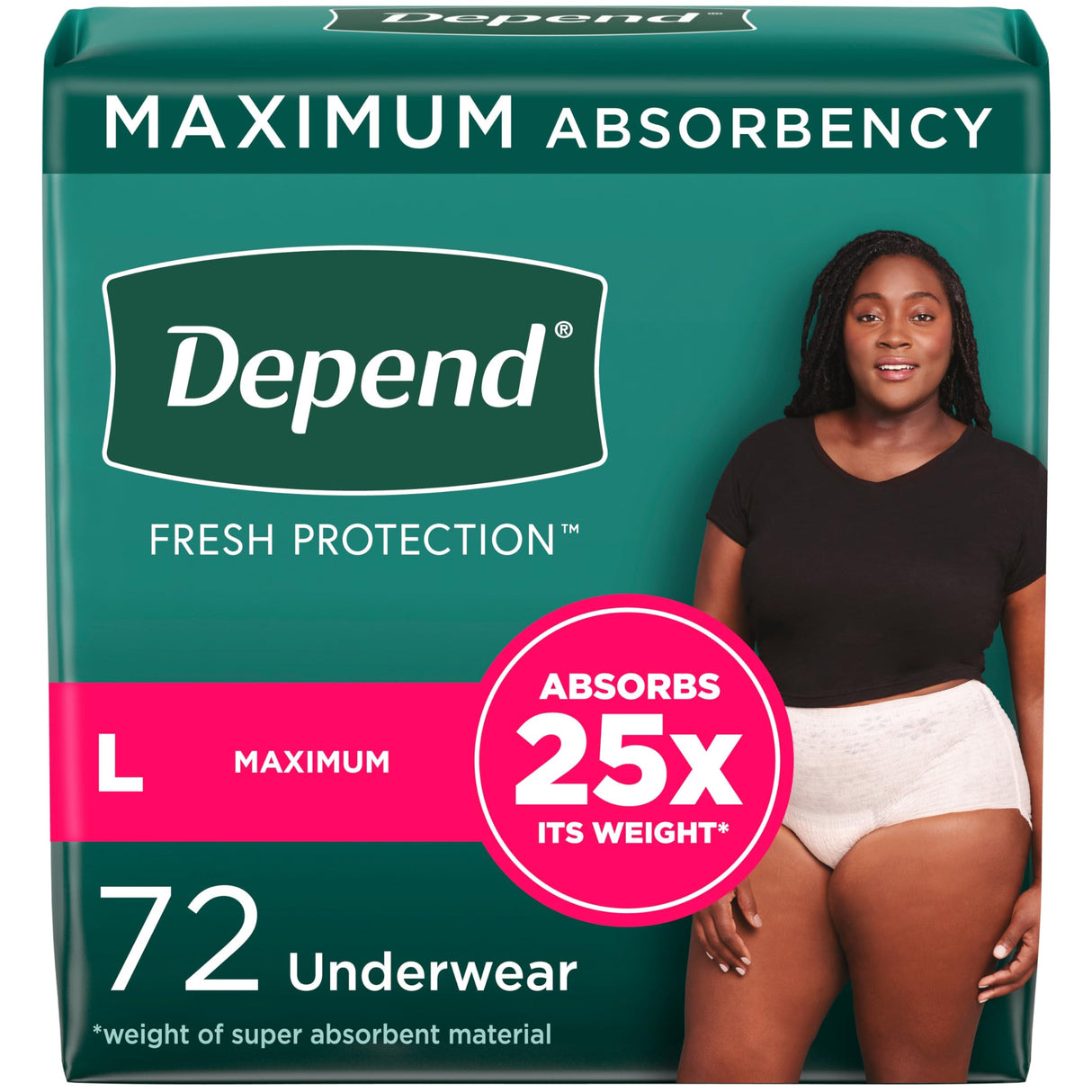 Depend Fresh Protection Adult Incontinence Underwear for Women (Formerly Depend Fit-Flex), Disposable, Maximum, Large, Blush, 72 Count, Packaging May Vary