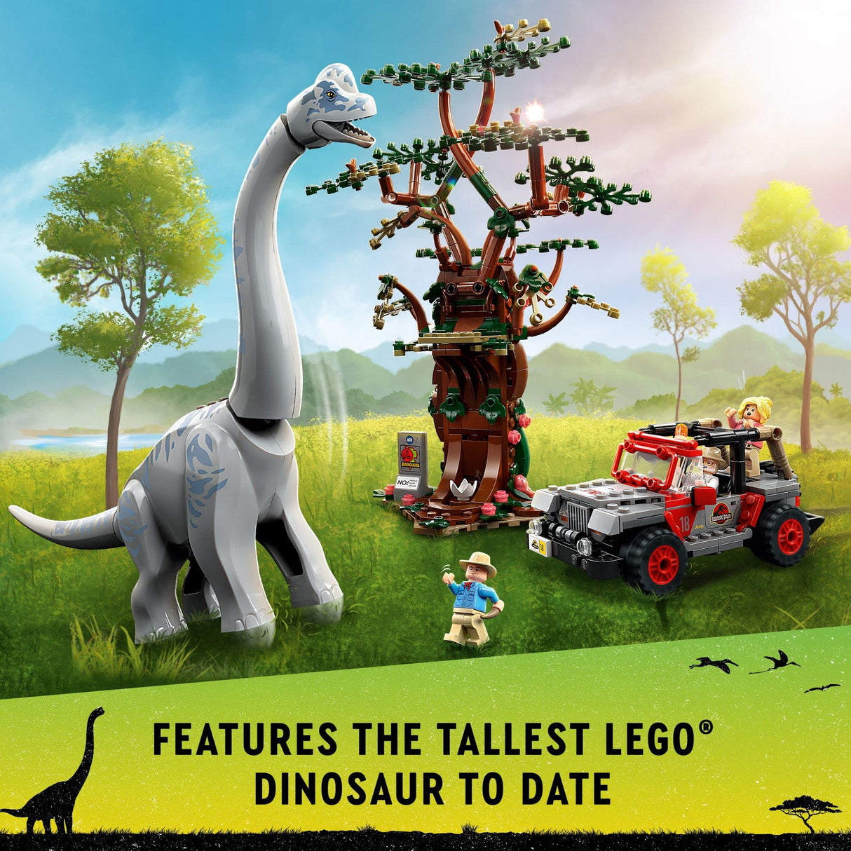 LEGO Jurassic World Brachiosaurus Discovery 76960 Jurassic Park 30th Anniversary Dinosaur Toy; Featuring a Large Dinosaur Figure and Brick Built Jeep Wrangler Car Toy; Fun Gift Idea for Kids Aged 9+