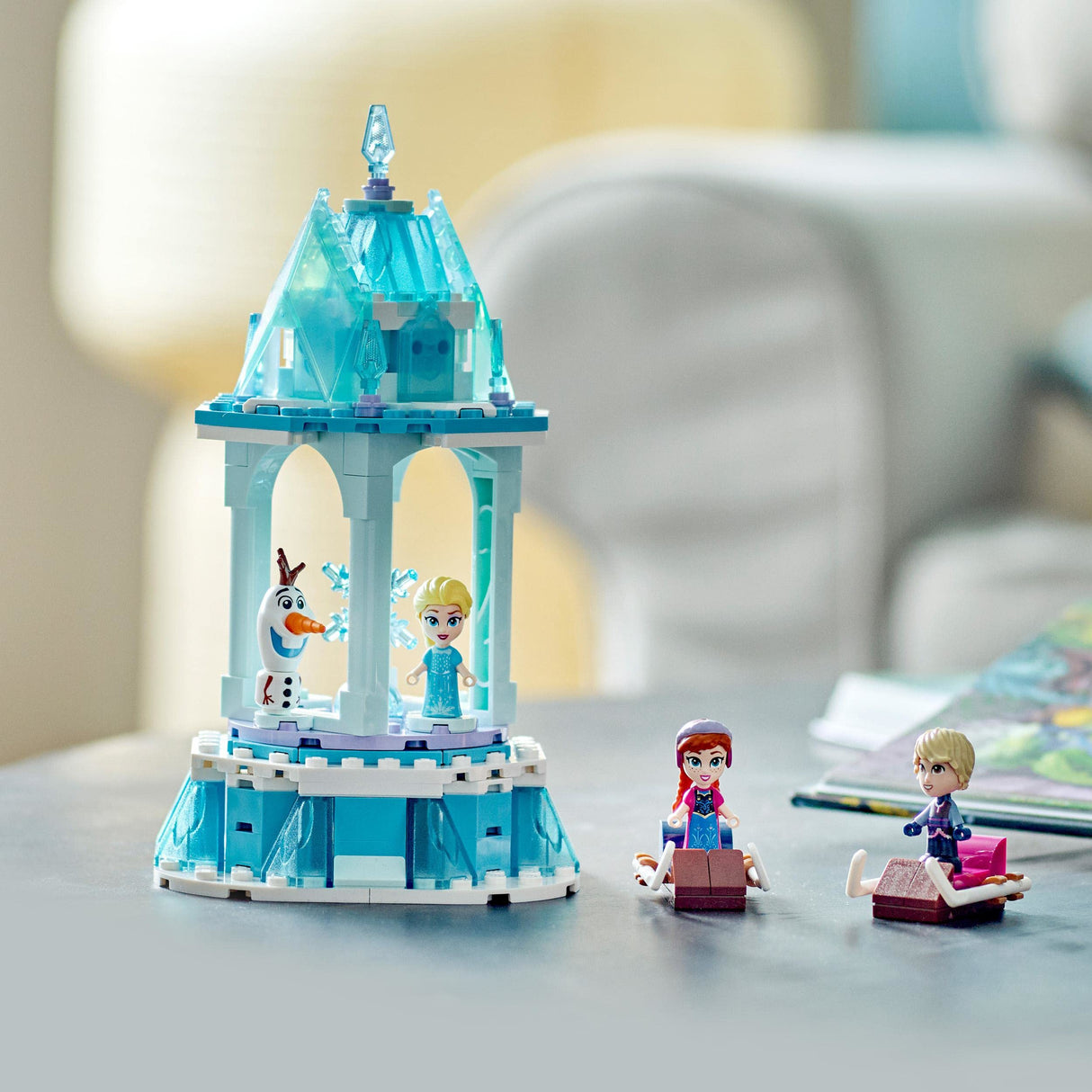 LEGO Disney Princess Anna's and Elsa's Magic Carousel, Frozen Toy, Inspired by Frozen Ice Palace with 3 Iconic Micro Doll Figures and Olaf Figure 43218