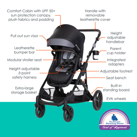 Baby Trend Morph Single to Double Modular Travel System | Dash Black