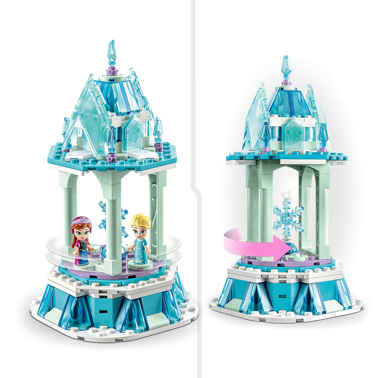 LEGO Disney Princess Anna's and Elsa's Magic Carousel, Frozen Toy, Inspired by Frozen Ice Palace with 3 Iconic Micro Doll Figures and Olaf Figure 43218