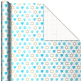 Hallmark Tree of Life Hanukkah Wrapping Paper with Cutlines on Reverse (3 Rolls: 120 Sq. Ft. Total) Blue and Gold Star of David, Menorahs, Candles, Dreidels