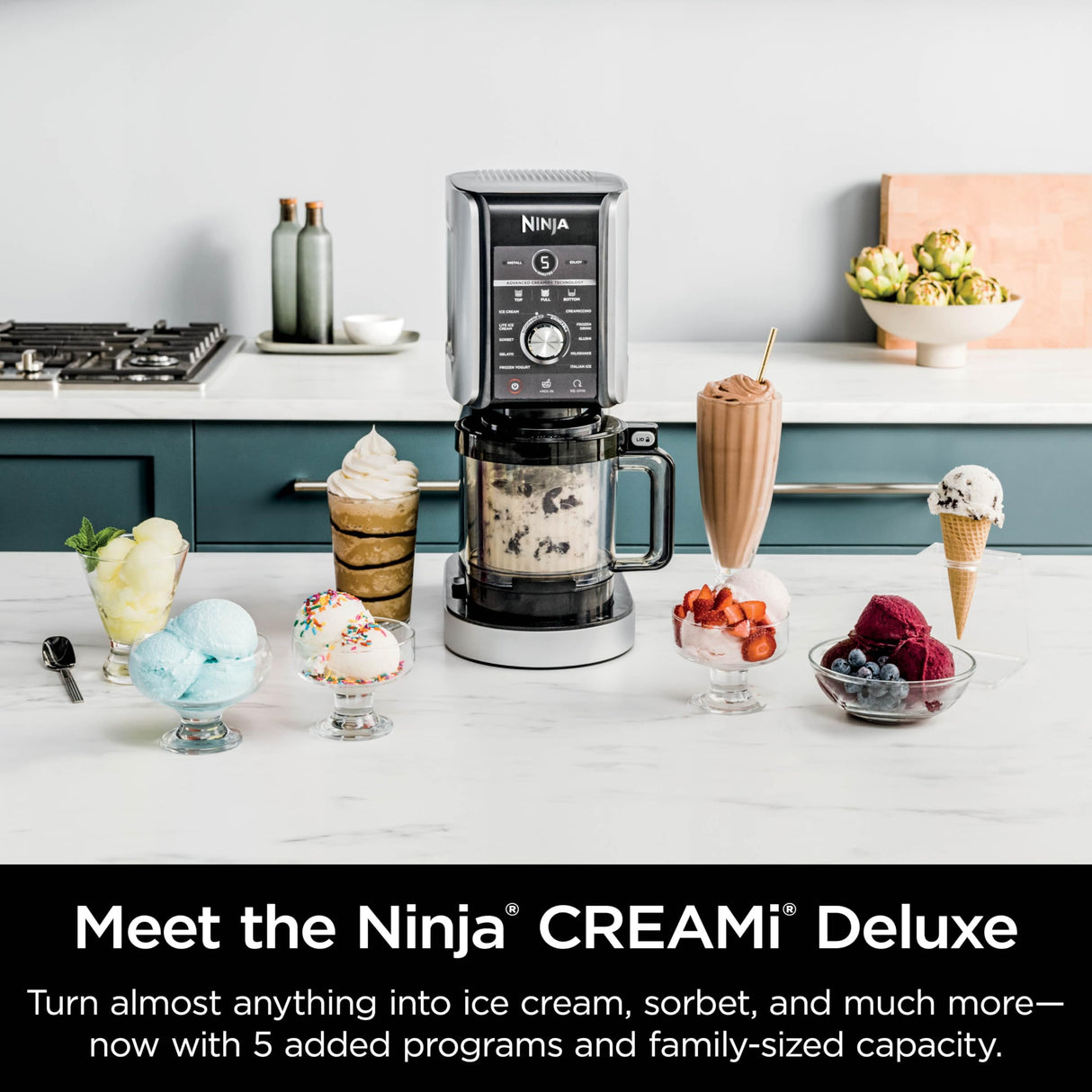 Ninja NC501 CREAMi Deluxe 11-in-1 Ice Cream & Frozen Treat Maker for Ice Cream, Sorbet, Milkshakes, Frozen Drinks & More, 11 Programs, Perfect for Kids, Silver, 11 Functions + (2) 24 oz. Pints