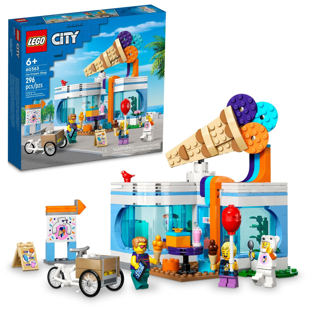 LEGO City Ice-Cream Shop 60363 Building Toy Set, includes a Cargo Bike, 3 Minifigures and Lots of Fun Features and Accessories for Imaginative Role Play, Great Birthday Gift Idea for Kids