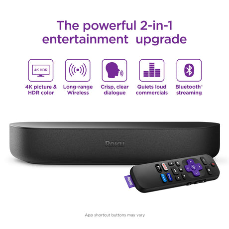 Roku Streambar | 4K HDR Streaming Device & Premium Roku Soundbar All In One, Roku Voice Remote, Free & Live TV, Black