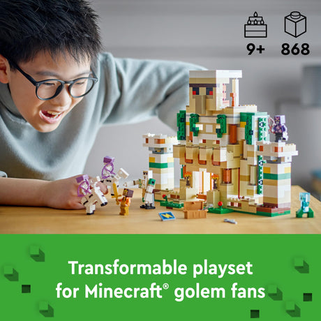 LEGO Minecraft The Iron Golem Fortress 21250 Building Toy Set, Playset Featuring a Crystal Knight and Golden Knight, A Fortress and a Giant Golem, Build and Display Minecraft Toy for 9 Year Old Kids