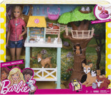 Barbie Doll & Playset, Animal Rescuer Theme with Vet Doll, 8 Animal Figures, Treehouse, Care Station, Rope Bridge & Accessories