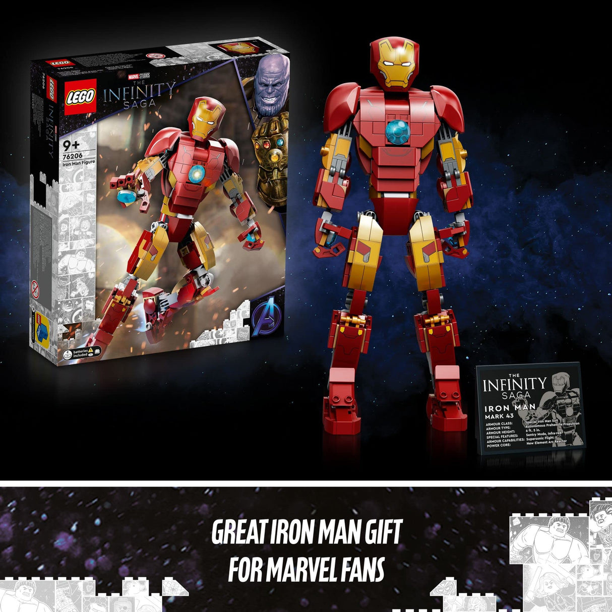 LEGO Marvel Iron Man Figure 76206 Collectible Buildable Toy, Kids Bedroom Display Model from Avengers: Age of Ultron, Infinity Saga Set