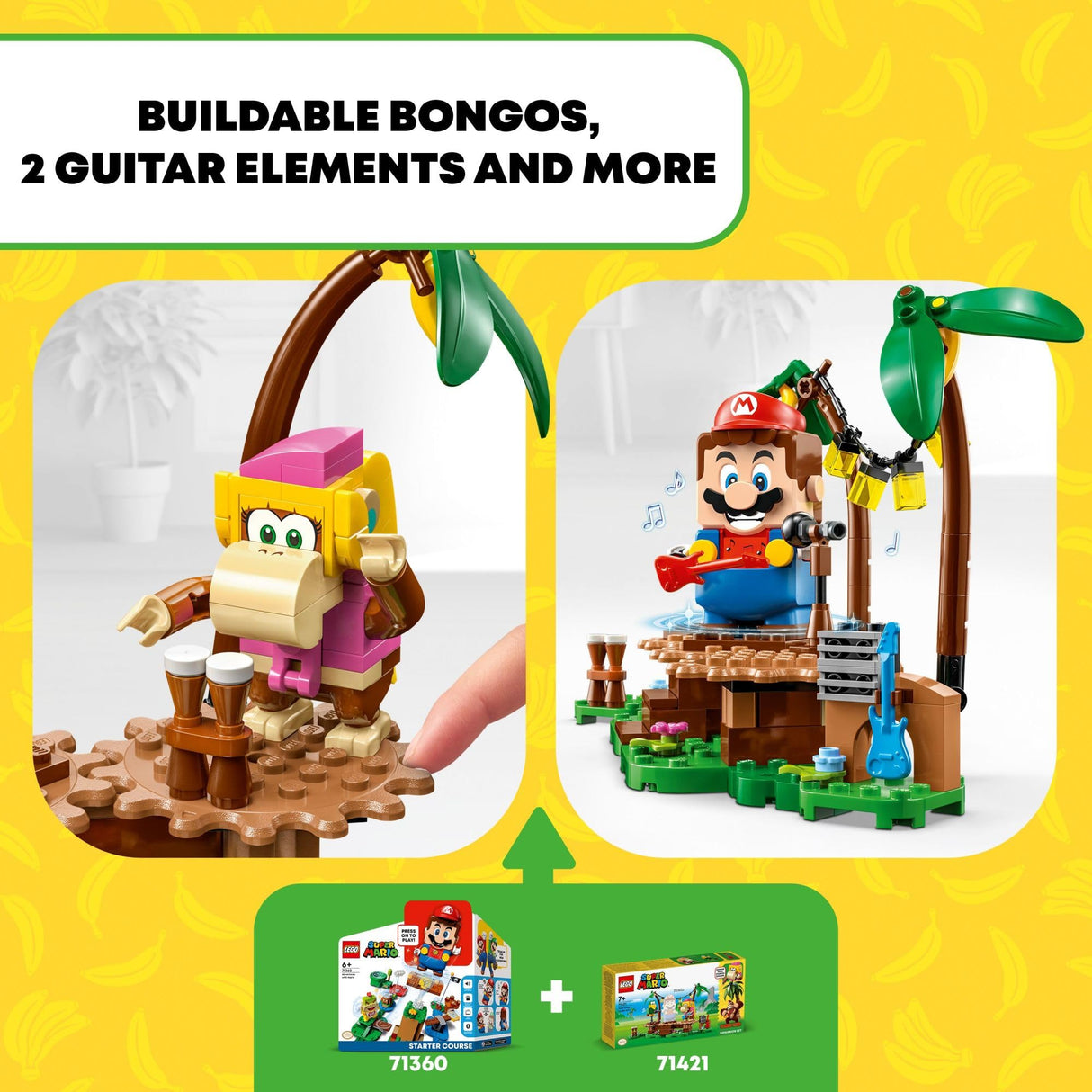 LEGO Super Mario Dixie Kong’s Jungle Jam Expansion Set 71421, Super Mario Gift Set for Boys and Girls Ages 7-9, Buildable Toy Game Featuring 2 Brick Built Super Mario Figures with Musical Accessories