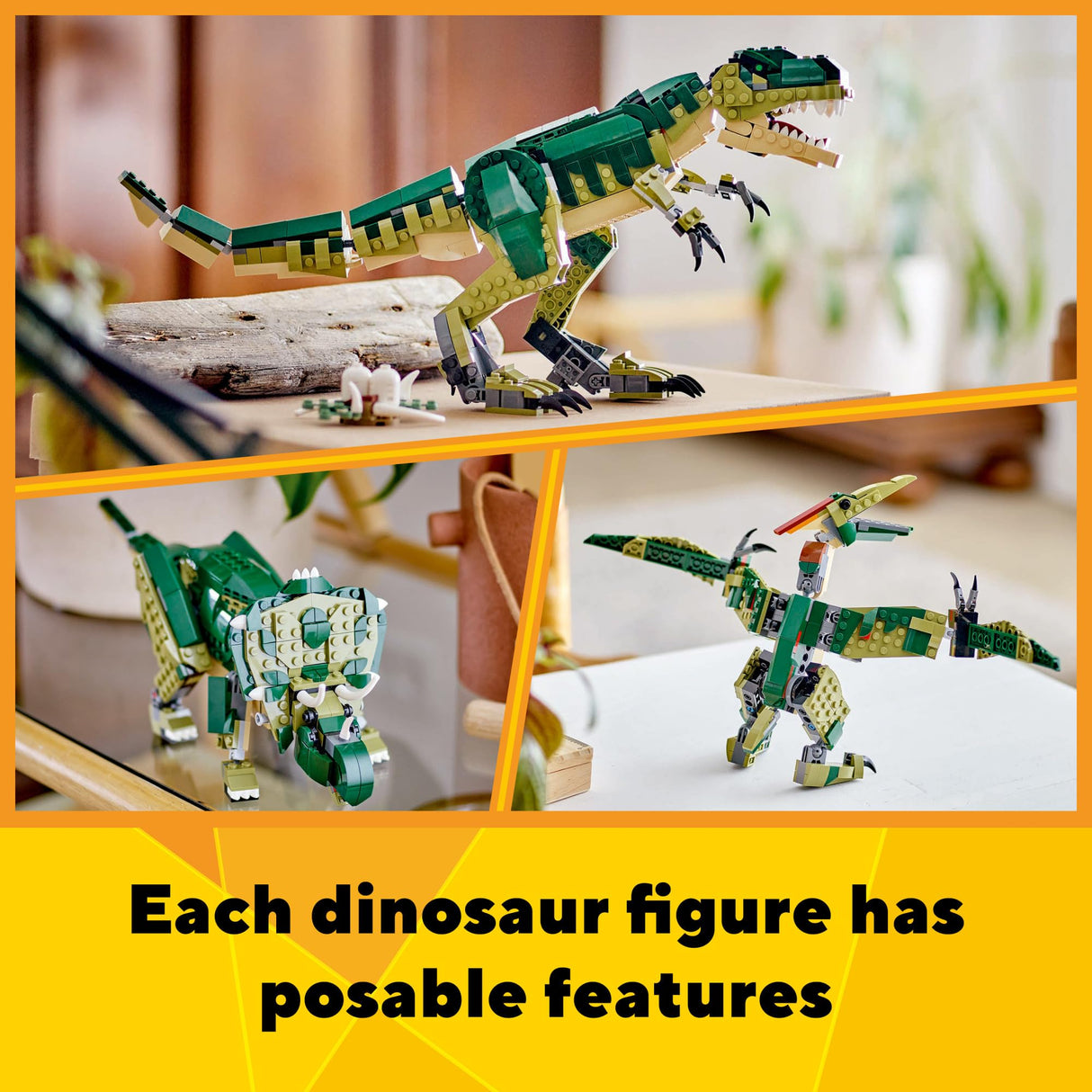 LEGO Creator 3 in 1 T. rex Toy, Transforms from T.rex to Triceratops to Pterodactyl, Dino Toy Figures for Kids, Posable Dinosaur Model Building Set, Animal Toy Gift Idea for Boys and Girls, 31151