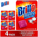 Brillo Single Use Steel Wool Soap Pads, Smaller Size Original Red Scent, 15 Count (Singles, 15 Count (Pack of 4))