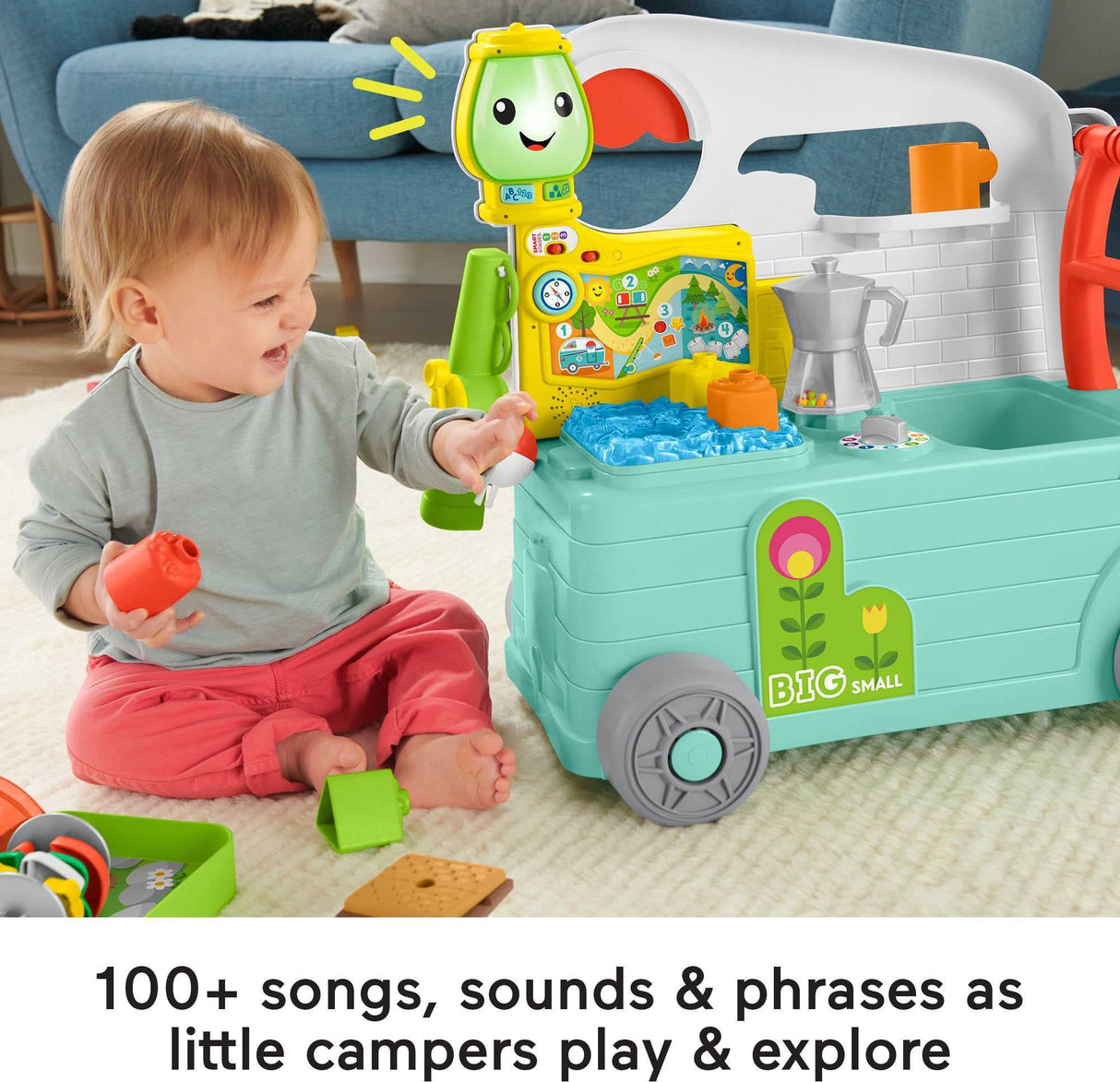 Fisher-Price Baby Learning Toy Laugh & Learn 3-in-1 On-the-Go Camper Walker & Activity Center for Toddlers Ages 9+ Months