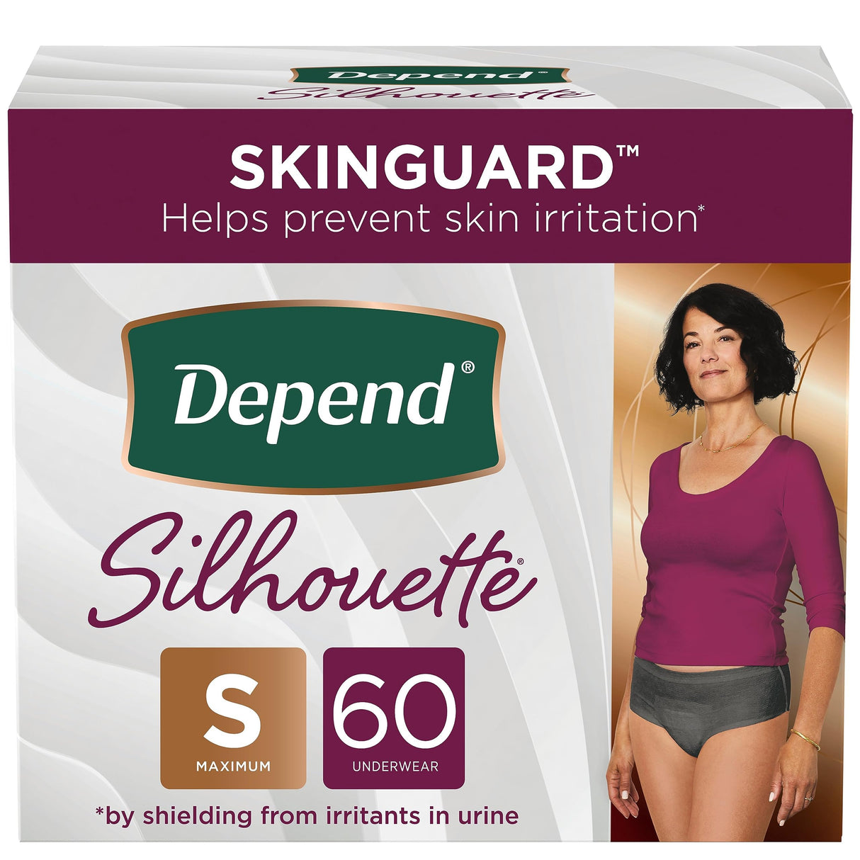 Depend Silhouette Adult Incontinence and Postpartum Underwear for Women, Small, Maximum Absorbency, Black, 60 Count (2 Packs of 30), Packaging May Vary