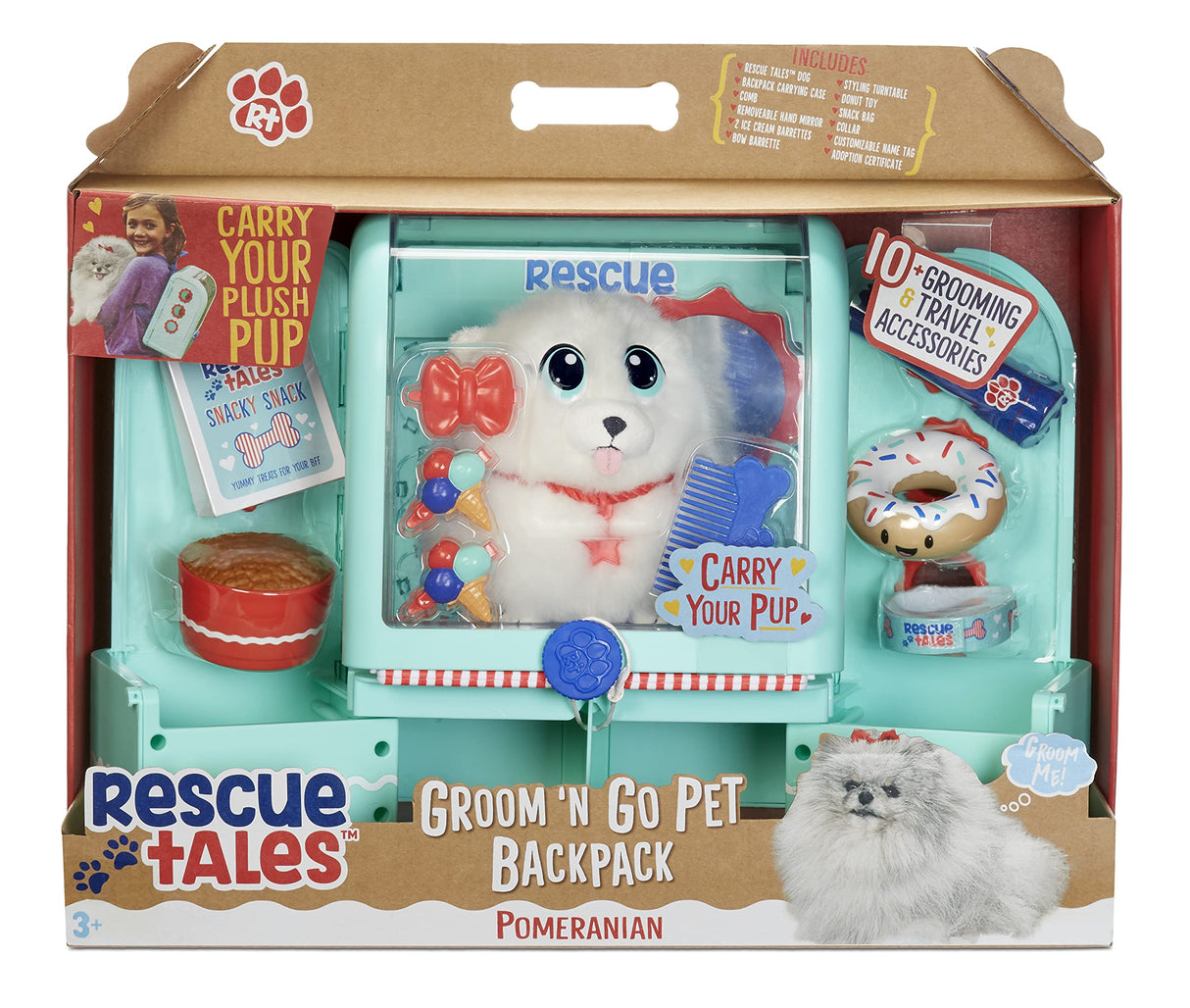 Little Tikes Rescue Tales Groom 'n Go Pet Backpack with Soft Plush Pomeranian Stuffed Animal Toy, Grooming Salon Playset, 9+ Accessories-Gifts for Kids, Toys for Girls & Boys Ages 3 4 5