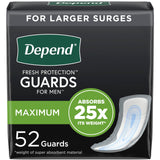 Depend Incontinence Guards/Incontinence Pads for Men/Bladder Control Pads, Maximum Absorbency, 52 Count, Packaging May Vary