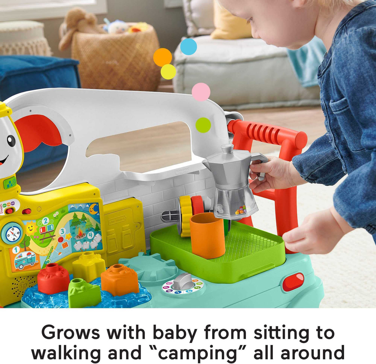 Fisher-Price Baby Learning Toy Laugh & Learn 3-in-1 On-the-Go Camper Walker & Activity Center for Toddlers Ages 9+ Months