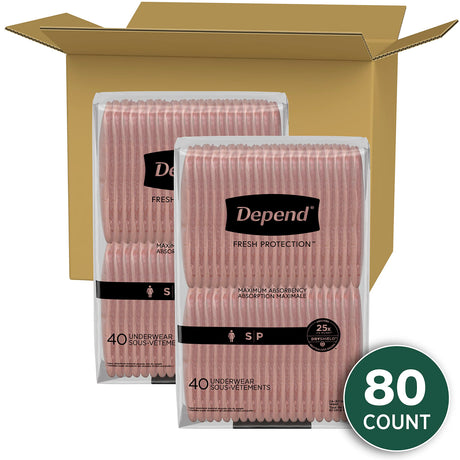 Depend Fresh Protection Adult Incontinence Underwear for Women (Formerly Depend Fit-Flex), Disposable, Maximum, Small, Blush, 80 Count, Packaging May Vary