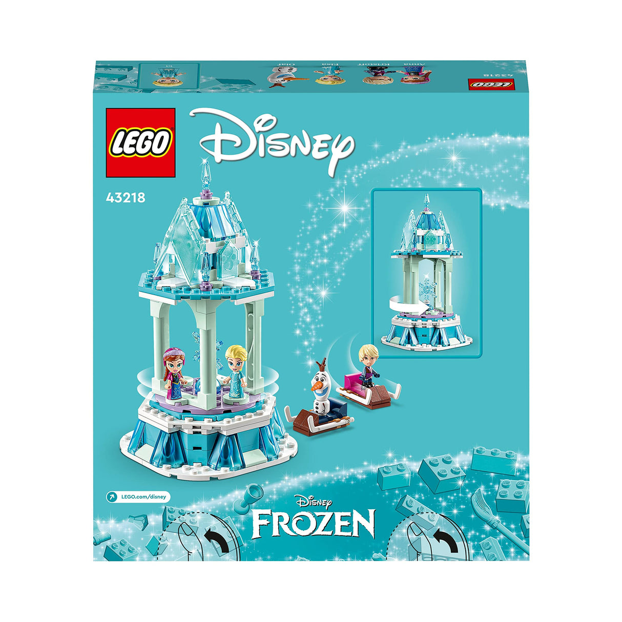 LEGO Disney Princess Anna's and Elsa's Magic Carousel, Frozen Toy, Inspired by Frozen Ice Palace with 3 Iconic Micro Doll Figures and Olaf Figure 43218