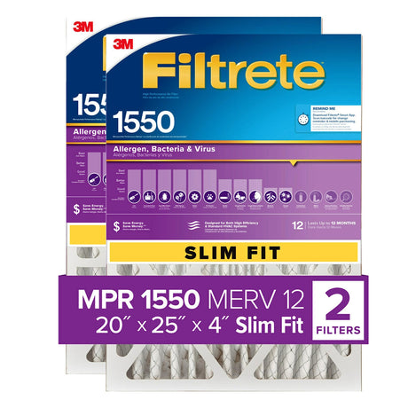 Filtrete 20x25x4 Air Filter, MPR 1550, MERV 12, Healthy Living Ultra Allergen Healthy Living 12-Month Deep-Pleated 4-Inch Air Filters, 2 Filters