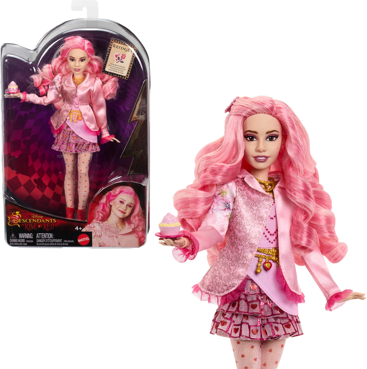 Mattel Disney Descendants: The Rise of Red Fashion Doll & Accessory - Bridget, Young Queen of Hearts with Movie-Inspired Clothes & Cupcake