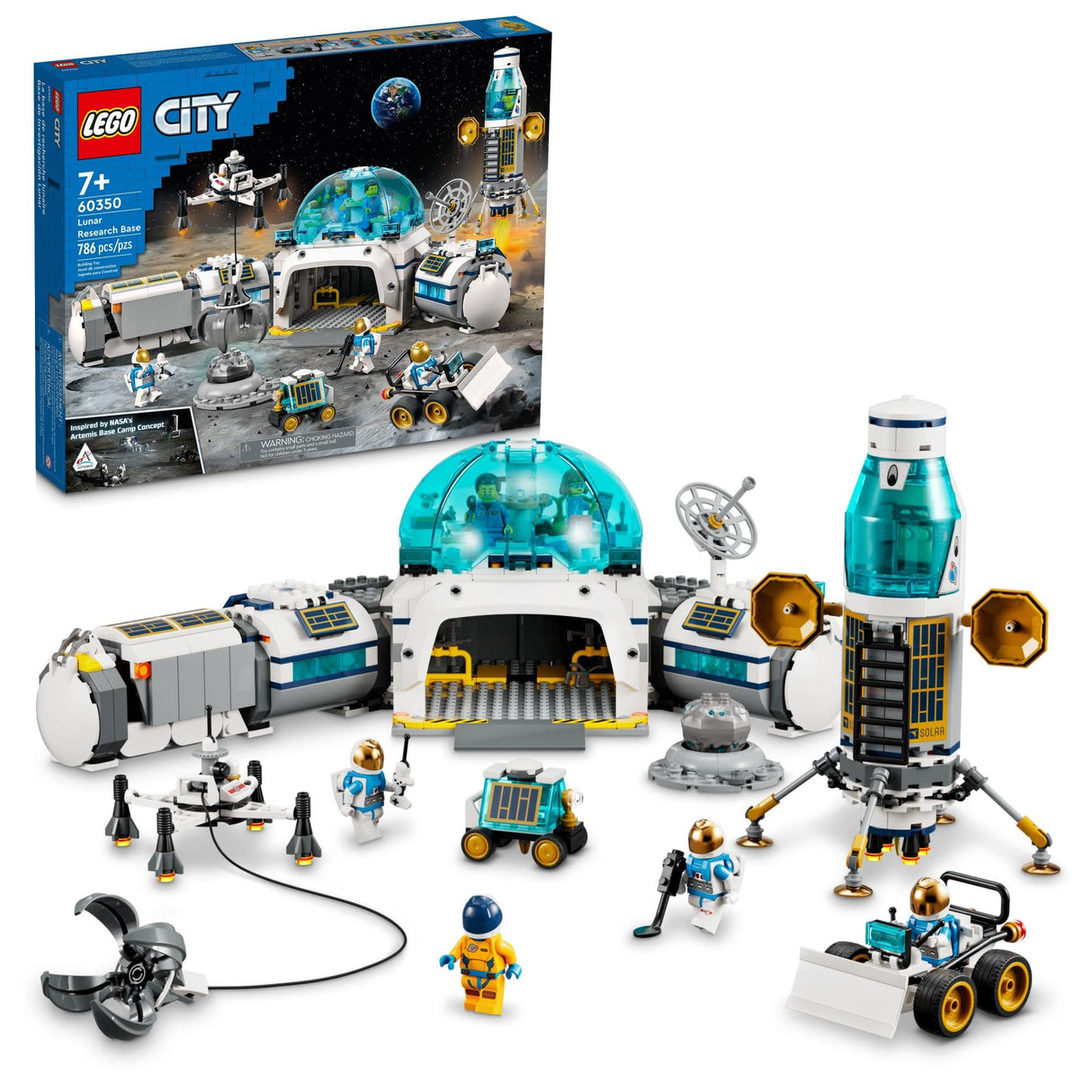 LEGO City Lunar Research Base Outer Space Toy for Kids who Love Space 60350, NASA Inspired Lunar Lander, Rover and Moon Buggy with 6 Astronaut Minifigures, Ages 7 plus