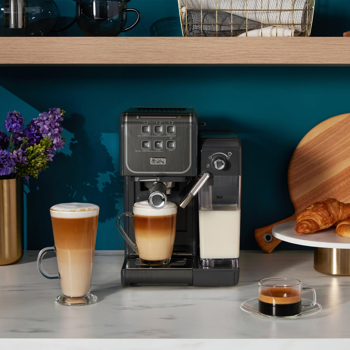 Mr. Coffee One-Touch CoffeeHouse+ Espresso, Cappuccino, and Latte Maker Home Coffee Machine with 19-Bar Italian Pump, and Milk Frother Ideal for Latte, Espresso, and Coffee Lovers