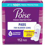 Poise Incontinence Pads & Postpartum Incontinence Pads, 6 Drop Ultimate Absorbency, Regular Length, 112 Count, Packaging May Vary