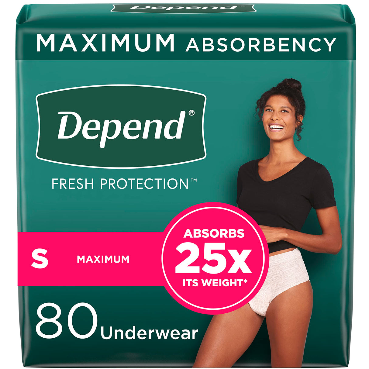 Depend Fresh Protection Adult Incontinence Underwear for Women (Formerly Depend Fit-Flex), Disposable, Maximum, Small, Blush, 80 Count, Packaging May Vary